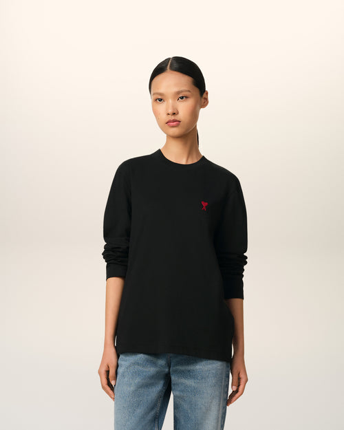 									Black Cotton Ami de Coeur Long Sleeves T-Shirt - 3								 - Ami Paris