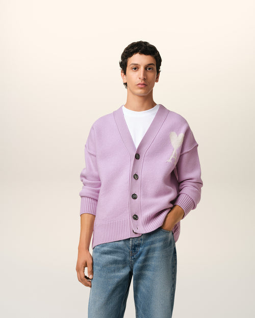 Purple Wool Ami de Coeur Cardigan - 2 - Ami Paris