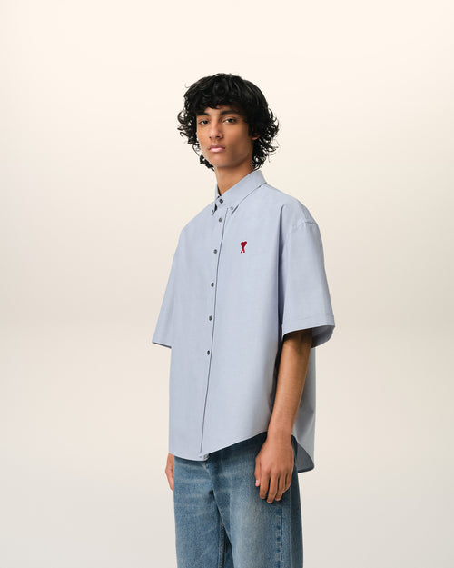 Blue Cotton Boxy Fit Short Sleeves Shirt - 6 - Ami Paris