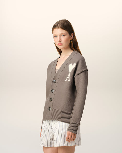 Taupe Wool Ami de Coeur Cardigan - 12 - Ami Paris