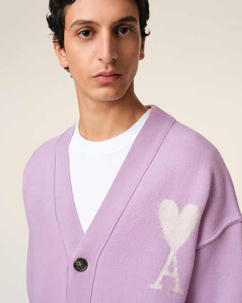 Purple Wool Ami de Coeur Cardigan - 4 - Ami Paris