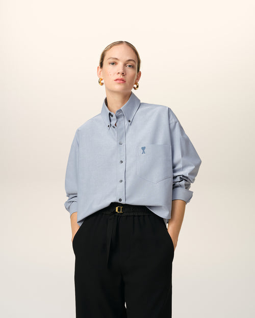 									Blue Cotton Button-Down Cropped Oversized Shirt - 3								 - Ami Paris