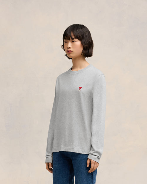 Grey Cotton Ami de Coeur Long Sleeves T-Shirt - 12 - Ami Paris