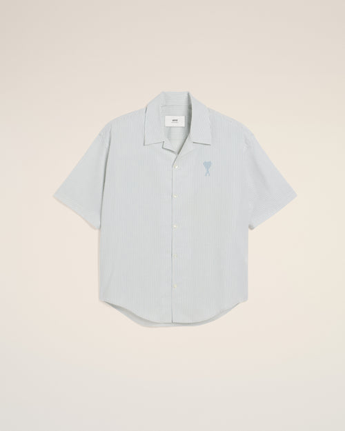 Blue Cotton Camp Collar Short Sleeves Shirt - 1 - Ami Paris