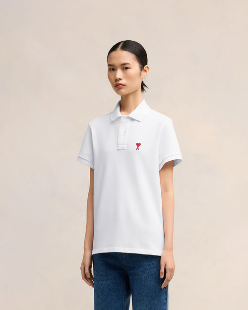 White Cotton Ami de Coeur Polo Shirt - 12 - Ami Paris