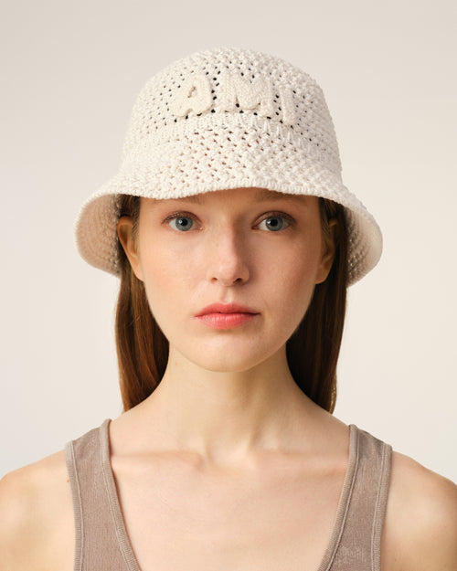 									Beige Knit Ami Patch Bucket Hat - 3								 - Ami Paris