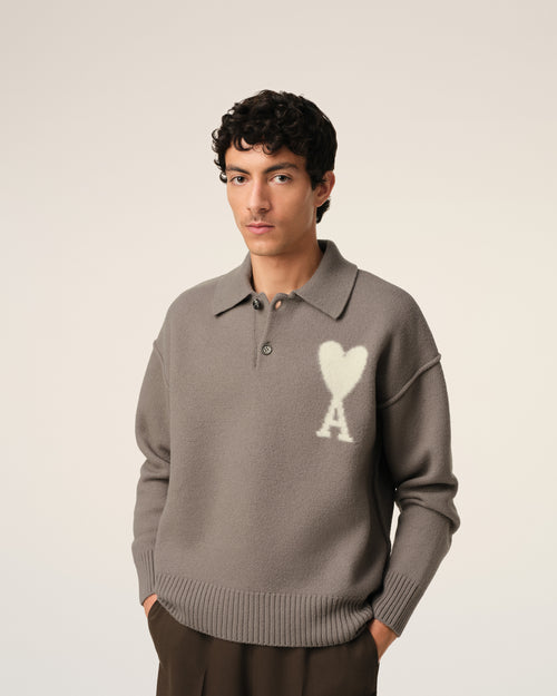 Taupe Wool Ami de Coeur Polo - 3 - Ami Paris