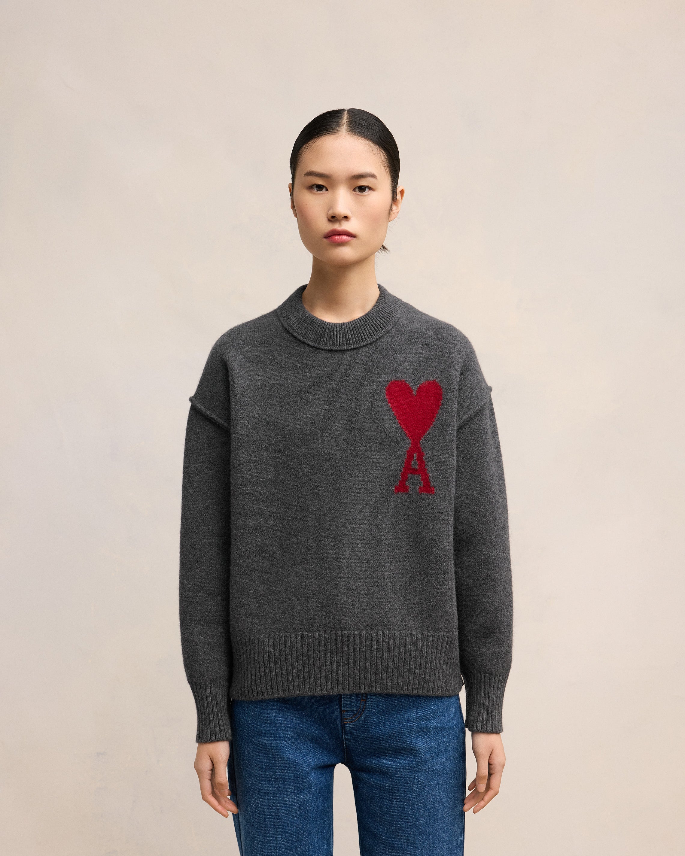 Heather Grey Red Red Ami De Coeur Sweater AMI PARIS