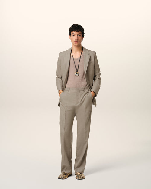 Beige Wool Straight Fit Trousers - 2 - Ami Paris