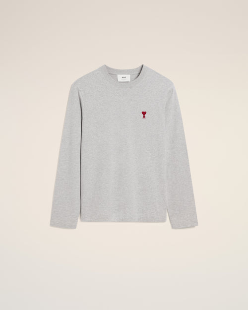 Grey Cotton Ami de Coeur Long Sleeves T-Shirt - HEATHER ASH GREY - Ami Paris