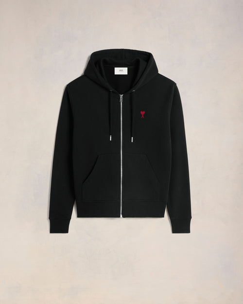 Black Cotton Ami de Coeur Zipped Hoodie - 4 - Ami Paris