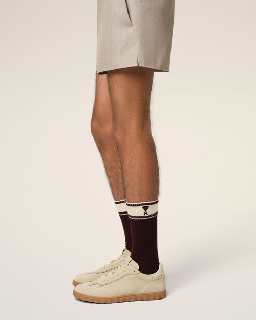 Burgundy Cotton Ami de Coeur Striped Socks - 1 - Ami Paris