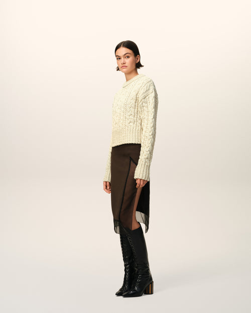 Cable Lurex Knit Short Sweater - 6 - Ami Paris