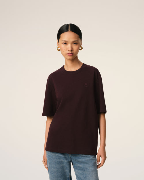 Burgundy Cotton Tonal Ami de Coeur T-Shirt - 9 - Ami Paris