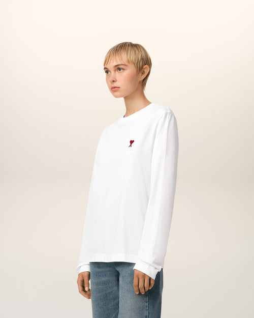 T-Shirt Blanc Manches Longues Ami de Coeur En Coton - 12 - Ami Paris