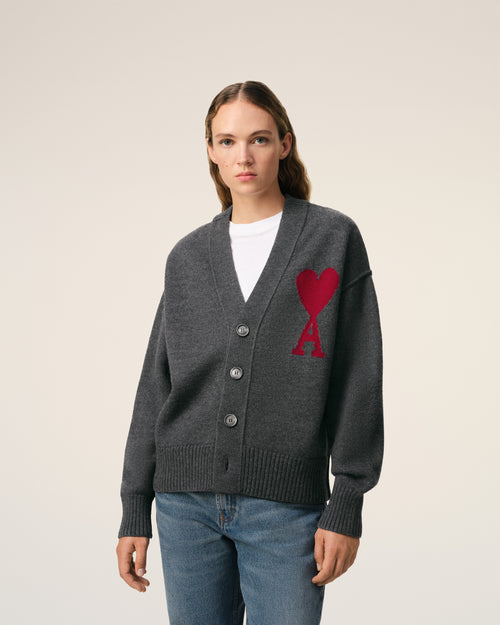 Grey Wool Ami de Coeur Cardigan - 9 - Ami Paris