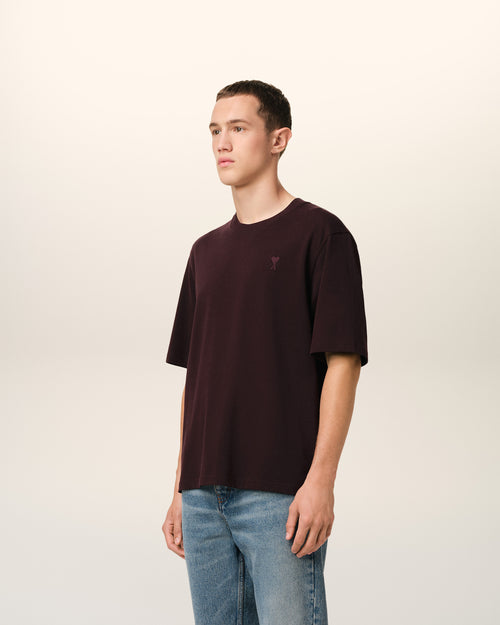 Burgundy Cotton Tonal Ami de Coeur T-Shirt - 6 - Ami Paris