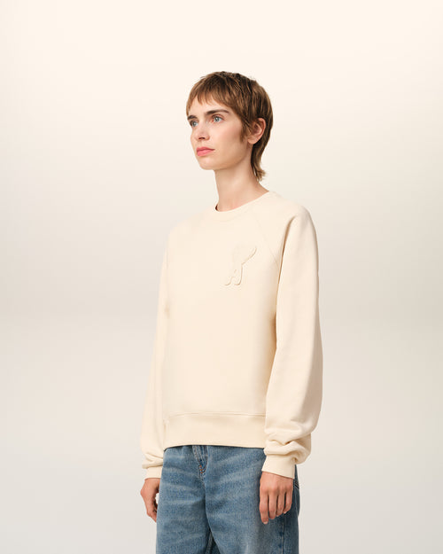 Beige Cotton Ami de Coeur Patch Sweatshirt - 12 - Ami Paris