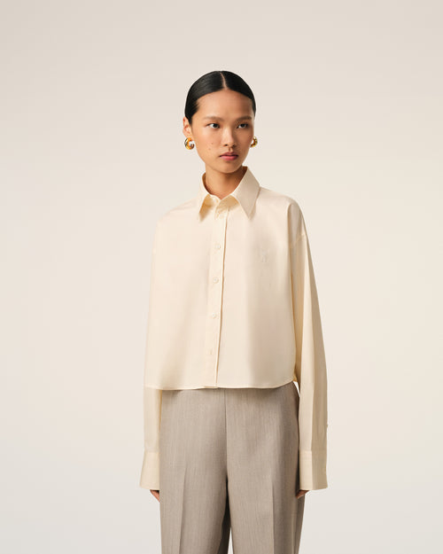 Beige Cotton Cropped Oversized Shirt - 9 - Ami Paris