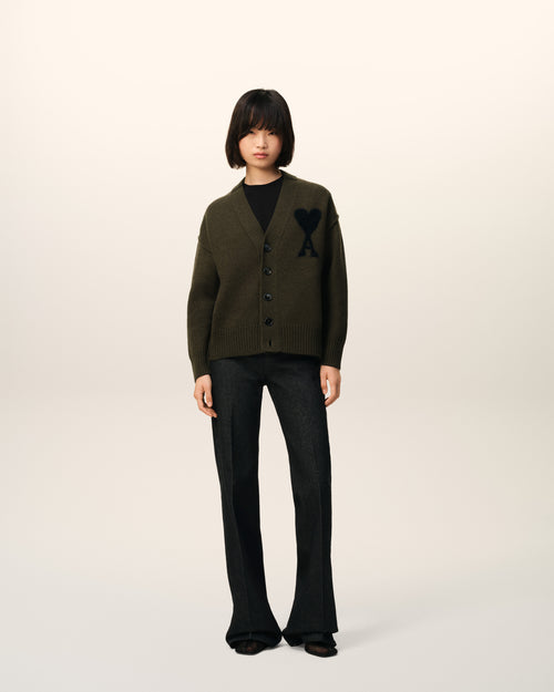 Khaki Wool Ami De Coeur Cardigan - 9 - Ami Paris