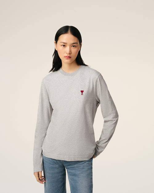 Grey Cotton Ami de Coeur Long Sleeves T-Shirt - 9 - Ami Paris