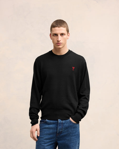 Black Wool Ami de Coeur Crew Neck Sweater - 3 - Ami Paris