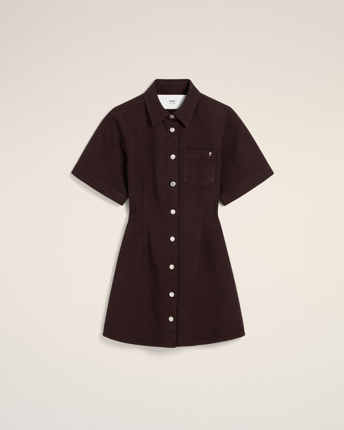 Burgundy Cotton Short Sleeve Shirt Dress - 4 - Ami Paris