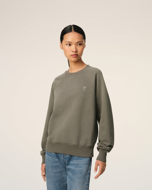 Taupe Cotton Tonal Ami de Coeur Sweatshirt - 9 - Ami Paris