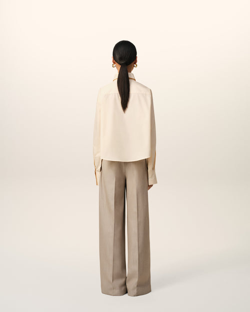 Beige Cotton Cropped Oversized Shirt - 11 - Ami Paris