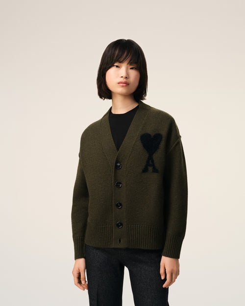 									Khaki Wool Ami De Coeur Cardigan - 3								 - Ami Paris