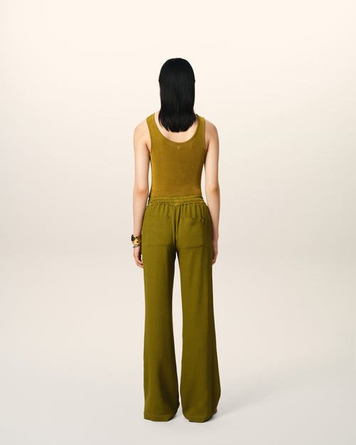 Khaki Flare Fit Elasticated Trousers - 3 - Ami Paris