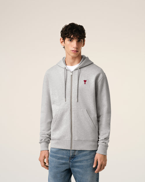 Hoodie Gris Zippé Ami de Coeur En Coton - 3 - Ami Paris