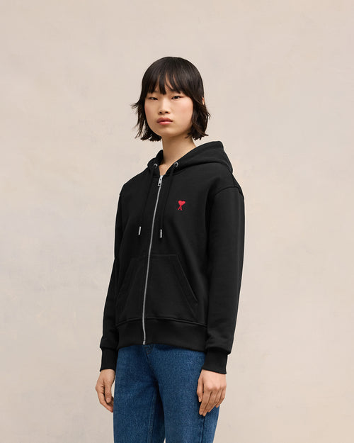 Hoodie Noir Zippé Ami de Coeur En Coton - 12 - Ami Paris