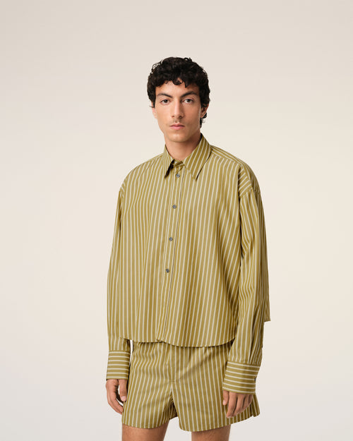 Khaki Cotton Cropped Oversized Shirt - 3 - Ami Paris