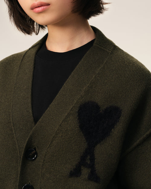 Khaki Wool Ami De Coeur Cardigan - 10 - Ami Paris