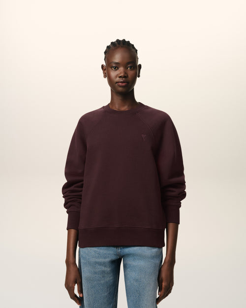 Burgundy Cotton Tonal Ami de Coeur Sweatshirt - 7 - Ami Paris