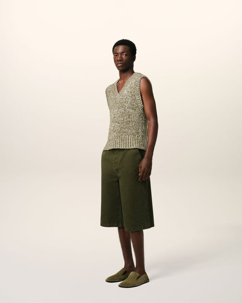 Green Cotton And Wool Sleeveless V Neck Sweater - 6 - Ami Paris