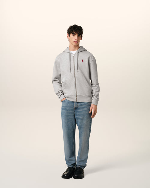 Grey Cotton Ami de Coeur Zipped Hoodie - 2 - Ami Paris