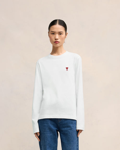 							White Cotton Ami de Coeur Long Sleeves T-Shirt - 3						 - Ami Paris