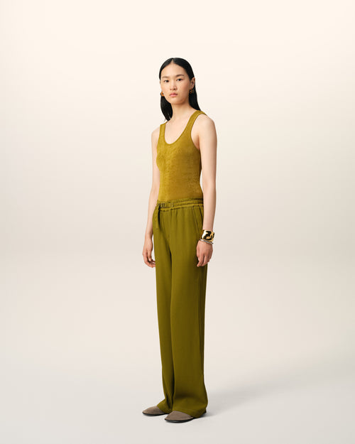 Khaki Flare Fit Elasticated Trousers - 5 - Ami Paris