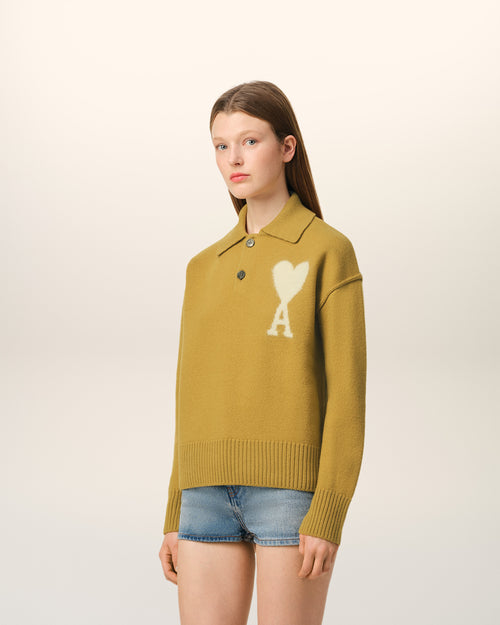 Mustard Wool Ami de Coeur Polo - 12 - Ami Paris