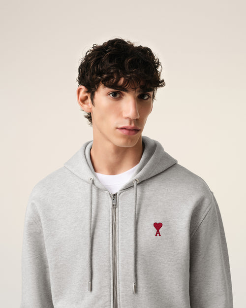 Grey Cotton Ami de Coeur Zipped Hoodie - 4 - Ami Paris