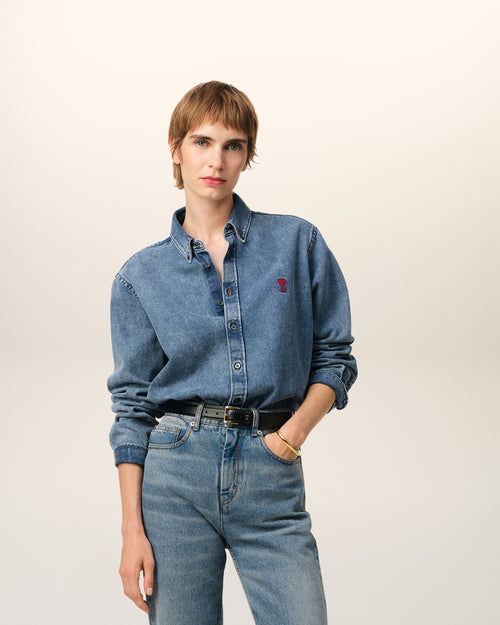 									Blue Denim Button-Down Ami de Coeur Shirt - 3								 - Ami Paris