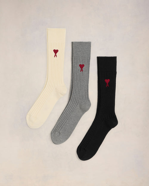 Tricolor Cotton Three Pack Socks - 6 - Ami Paris