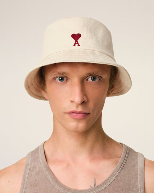 Beige Cotton Ami de Coeur Embroidery Bucket Hat - 2 - Ami Paris