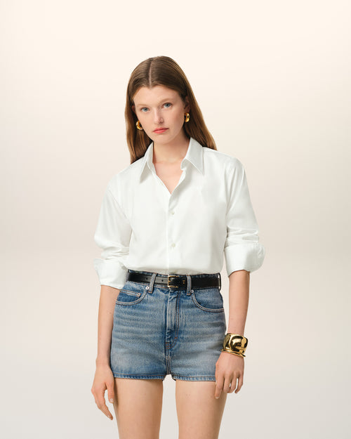 									White Cotton Ami de Coeur Classic Shirt - 3								 - Ami Paris