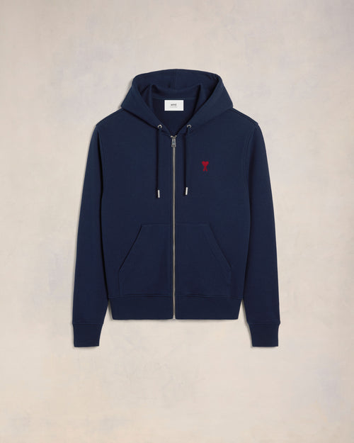 Navy Cotton Ami de Coeur Zipped Hoodie - BLACK - 2 - Ami Paris