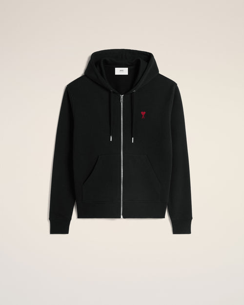 Hoodie Noir Zippé Ami de Coeur En Coton - 2 - Ami Paris