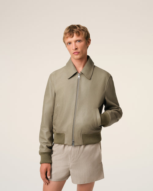 Green Leather Zipped Jacket - 3 - Ami Paris