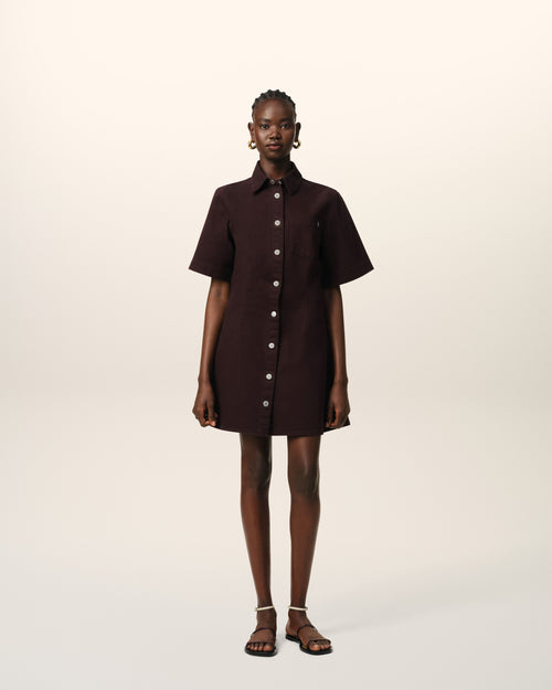 							Burgundy Cotton Short Sleeve Shirt Dress - 3						 - Ami Paris